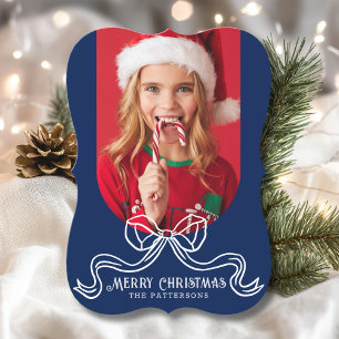 Merry Christmas Simple Modern Coquette Bow Photo Holiday Card