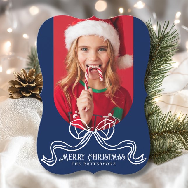 Merry Christmas Simple Modern Coquette Bow Photo Holiday Card (Creator Uploaded)