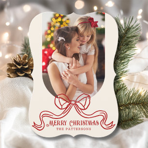 Merry Christmas Simple Modern Coquette Bow Photo Holiday Card