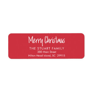 Merry Christmas Simple Modern Minimal Red Return Label