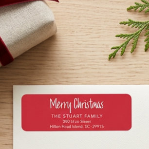Merry Christmas Simple Modern Minimal Red Return Label