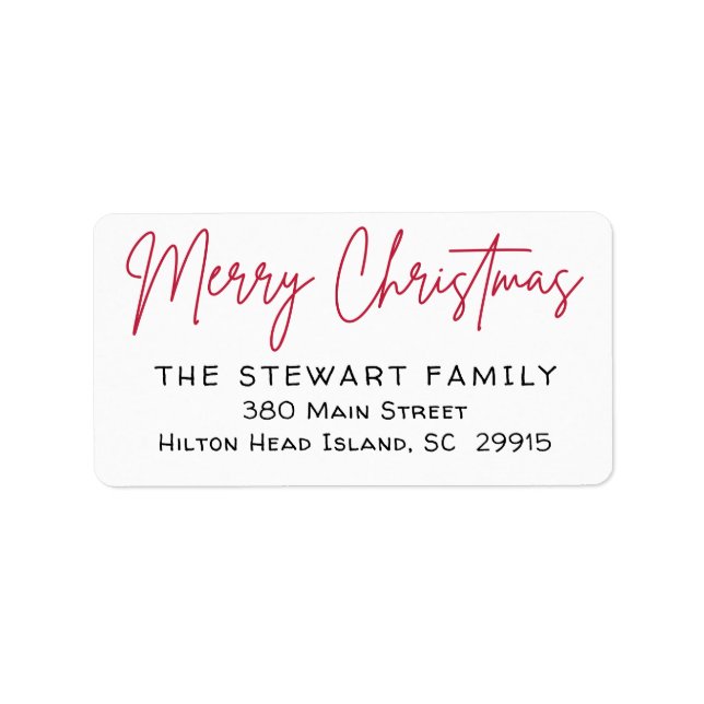 Merry Christmas Simple Modern Red Return Address L Label (Front)