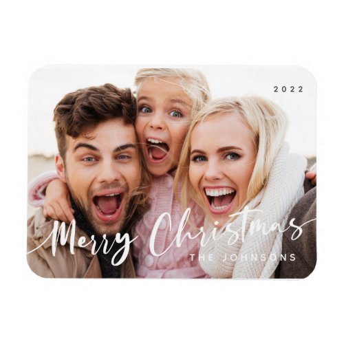 Merry Christmas Simple Modern Typography Photo Magnet