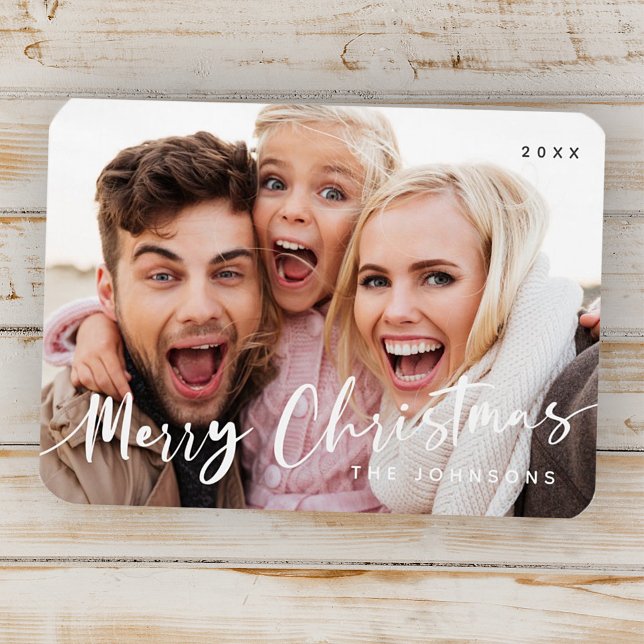 Merry Christmas Simple Modern Typography Photo Magnet (Creator Uploaded)