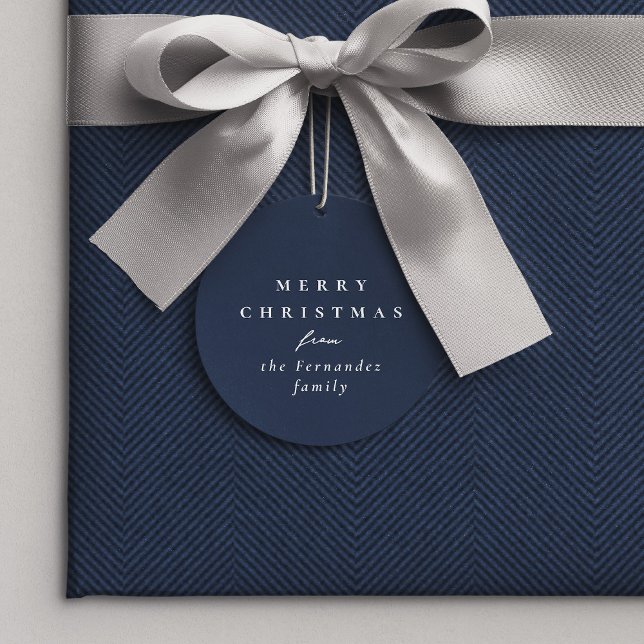 Merry Christmas simple navy blue personalized gift Favor Tags (Creator Uploaded)