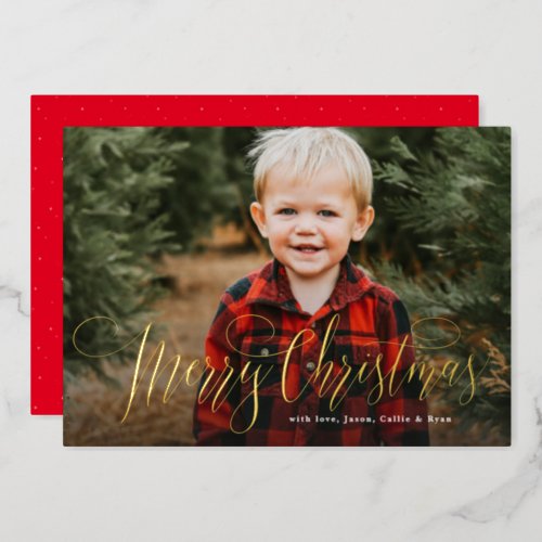 Merry Christmas simple one photo family Foil Holiday Card