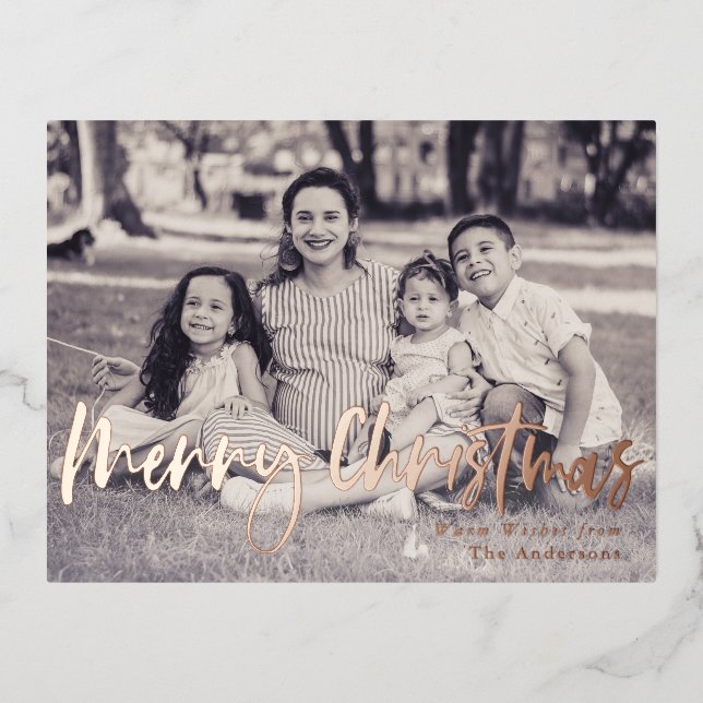 Merry Christmas Simple Photo Foil Holiday Postcard (Front)