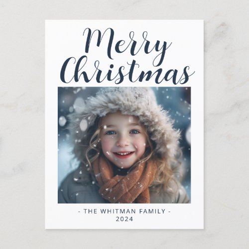 Merry Christmas Simple Photo Modern White Holiday Postcard