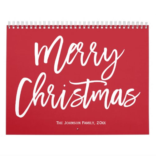 Merry Christmas Simple Red Calendar
