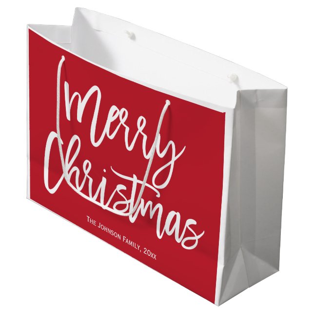Merry Christmas Simple Red Gift Bags (Front Angled)