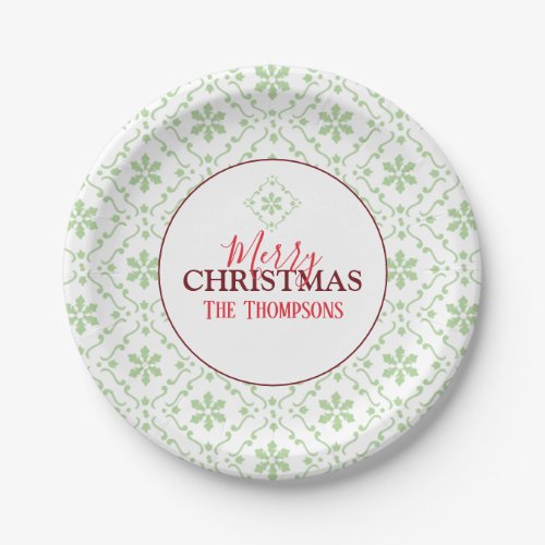 Merry Christmas Simple Red Green Snowflake Paper Plates