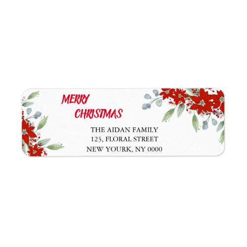 Merry Christmas Simple Red Poinsettia Floral Label