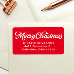 Merry Christmas simple red return address Label<br><div class="desc">This red Merry Christmas return address label adds a merry and bright touch to your holiday card envelopes. Match your envelope to your Christmas card with this address sticker from the Lea Delaveris Design festive flourish collection. This design features a script "Merry Christmas" in white on a red background with...</div>