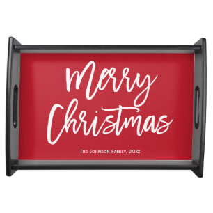Merry Christmas Simple Red Small Serving Tray