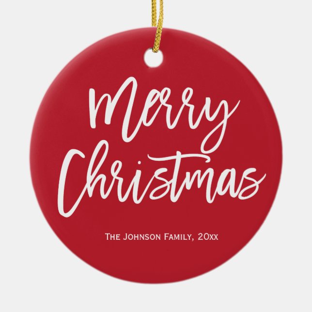 Merry Christmas Simple Red Tree Ornament (Front)