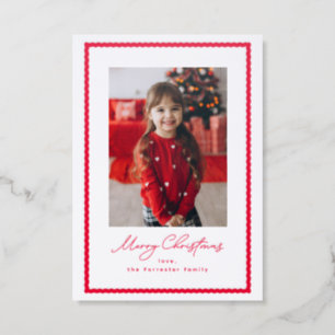 Merry Christmas simple red wavy frame Letterpress Photo Cards