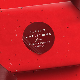 Merry Christmas simple rustic dark red holiday Classic Round Sticker