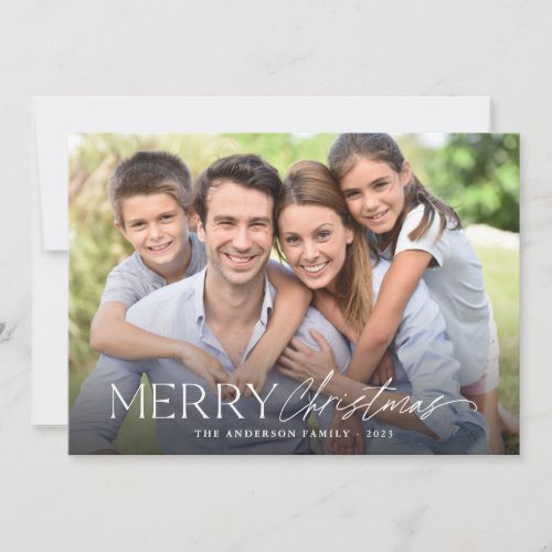 Merry Christmas Simple Script 4 Photo Holiday Card