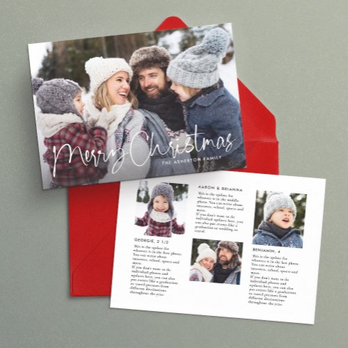 Merry Christmas simple script family newsletter Holiday Card