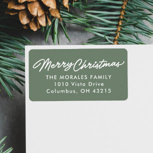 Merry Christmas simple script green return address Label