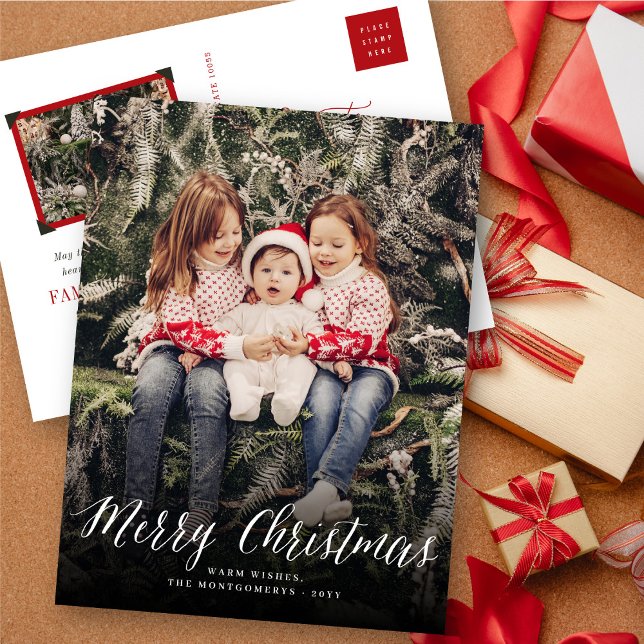 Merry Christmas Simple Script Modern Classic Photo Holiday Postcard (Creator Uploaded)