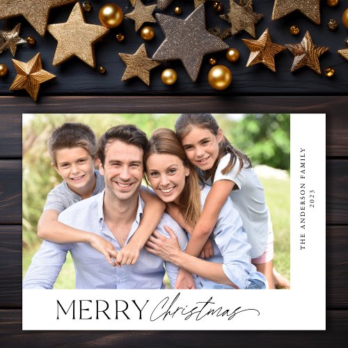 Merry Christmas Simple Script Photo Holiday Card