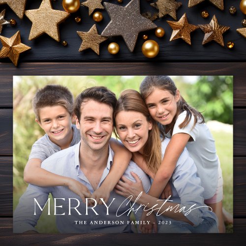 Merry Christmas Simple Script Photo Holiday Card