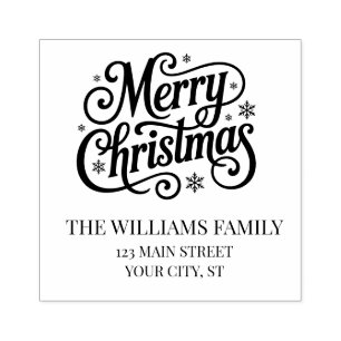 Merry Christmas simple script return address  Rubber Stamp