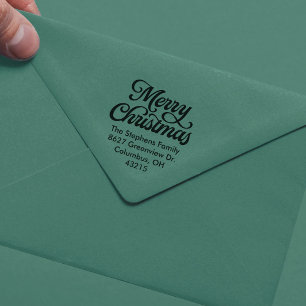 Merry Christmas simple script return address Self-inking Stamp