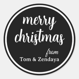 Merry Christmas Simple Stylish Modern Minimal Mono Classic Round Sticker