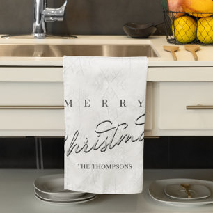 Merry Christmas Simple Typography Custom Kitchen Towel