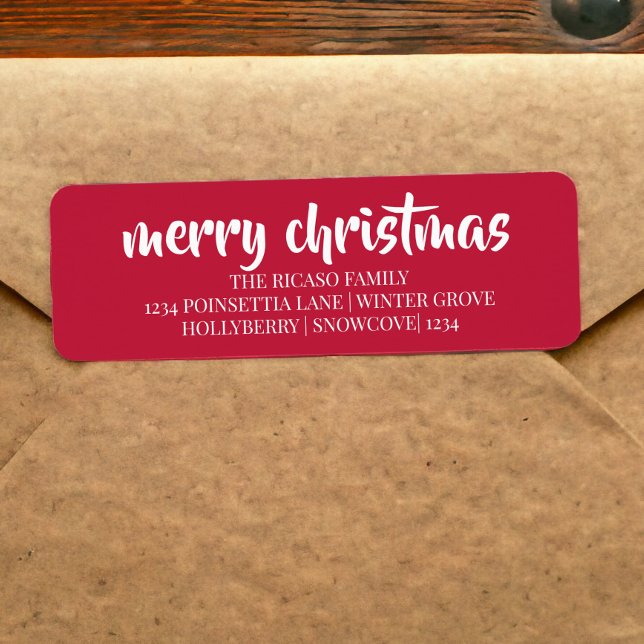 Merry Christmas Simple Typography Red And White Label (Merry Christmas Simple Typography Red And White Labels from Ricaso. Add your own return address)