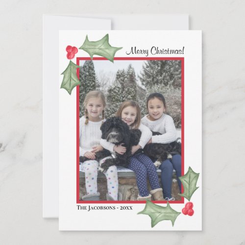 Merry Christmas Simple Watercolor Photo Frame Holiday Card