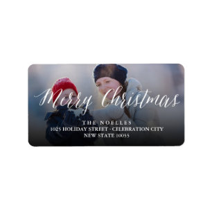 Merry Christmas Simple White Script Return Address Label