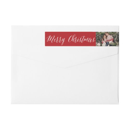 Merry Christmas Simple White Script Return Address Wrap Around Label