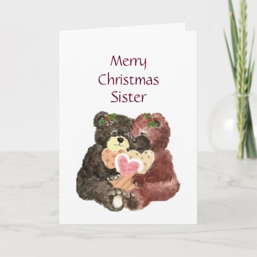 Merry Christmas SisterTeddy Bear  Hugs Holiday Card