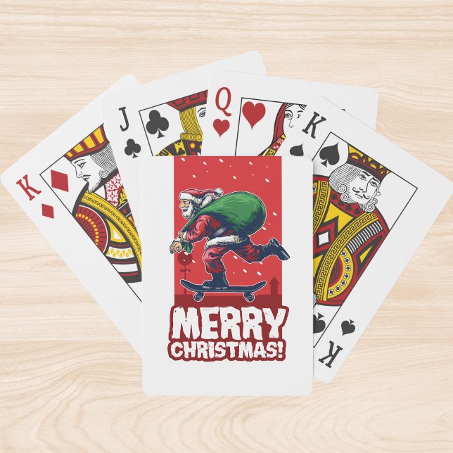 Merry Christmas Skateboarding Santa | Holidays Poker Cards (Creator Uploaded)