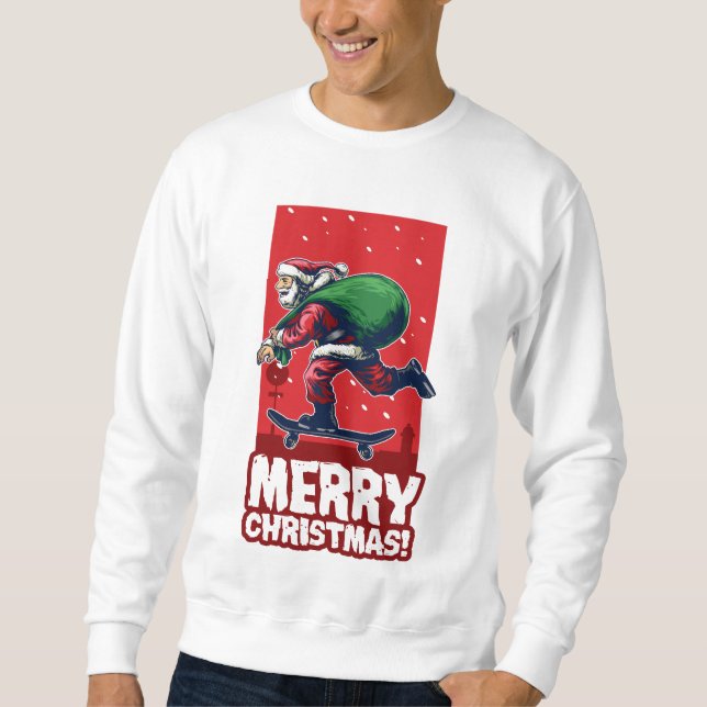Merry Christmas Skateboarding Santa | Holidays Sweatshirt (Front)