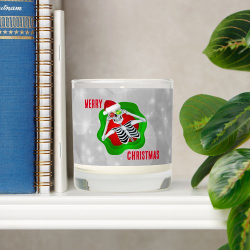 Merry Christmas Skeleton Ornament Eyes Green Red Scented Candle