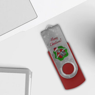 Merry Christmas Skeleton Ornaments Circles Flash Drive