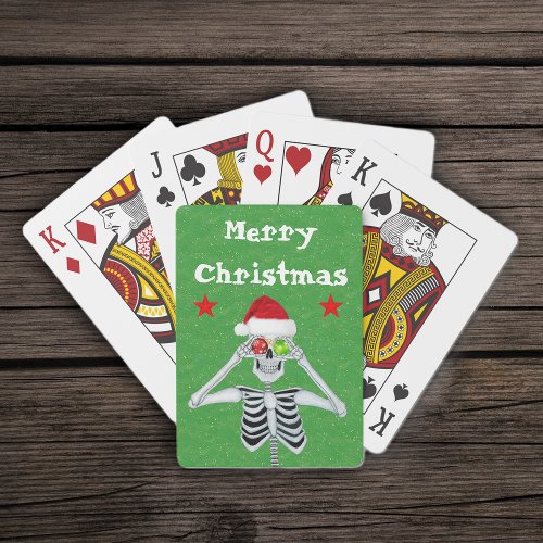 Merry Christmas Skeleton Ornaments Stars Santa Hat Poker Cards