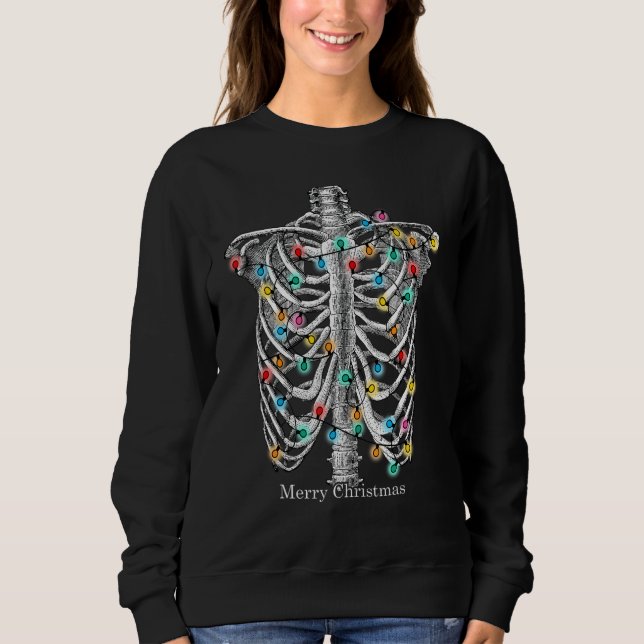 Merry Christmas Skeleton Ribcage With String Of Li Sweatshirt (Front)