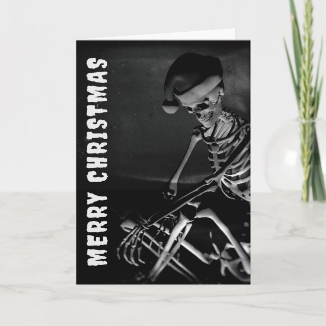 Merry Christmas. Skeleton with Santa hat Card (Front)