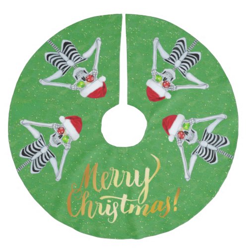 Merry Christmas Skeletons in Santa Hats Ornaments Brushed Polyester Tree Skirt