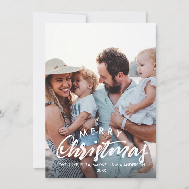 MERRY CHRISTMAS Sketched Personalized Photo Holiday Card (Front)