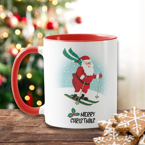 Merry Christmas Skiing Santa Claus  Holidays Mug