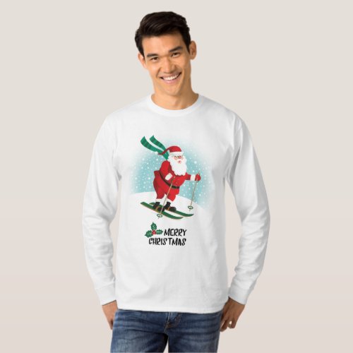 Merry Christmas Skiing Santa Claus  Holidays T_Shirt