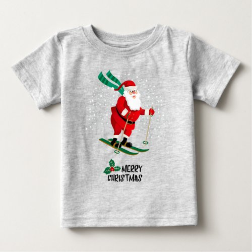 Merry Christmas Skiing Santa Claus Winter Holidays Baby T_Shirt