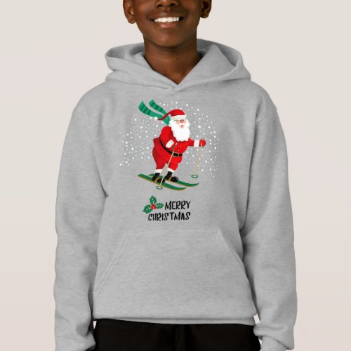 Merry Christmas Skiing Santa Claus Winter Holidays Hoodie