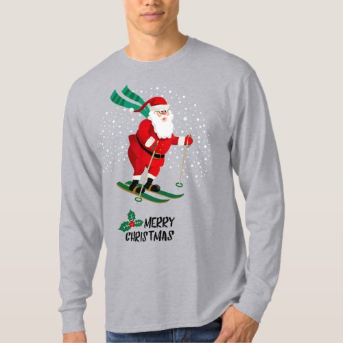 Merry Christmas Skiing Santa Claus Winter Holidays T_Shirt